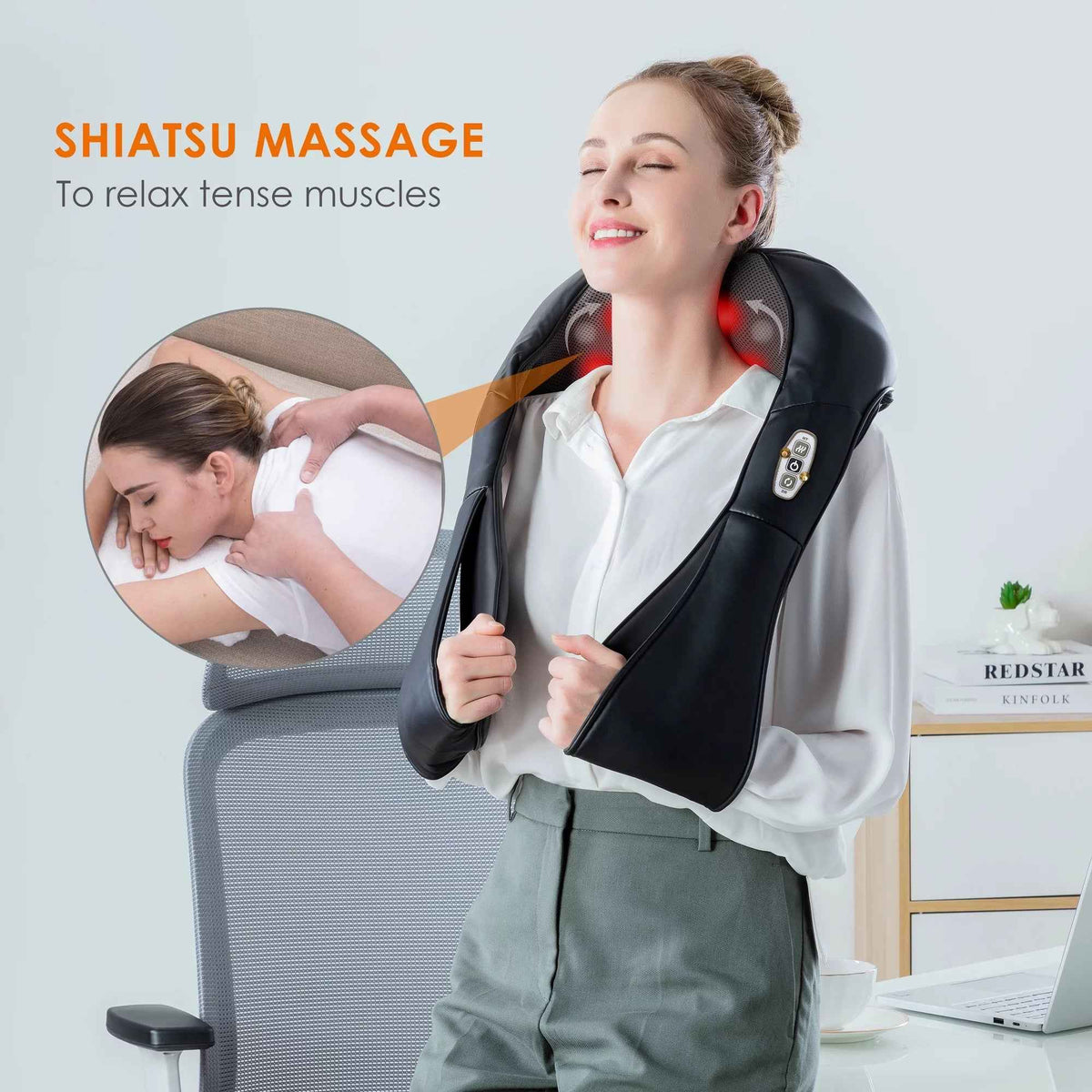 Shiatsu Neck & Shoulder Massager with Heat – 4D Deep Kneading, Back Massager for Men & Women