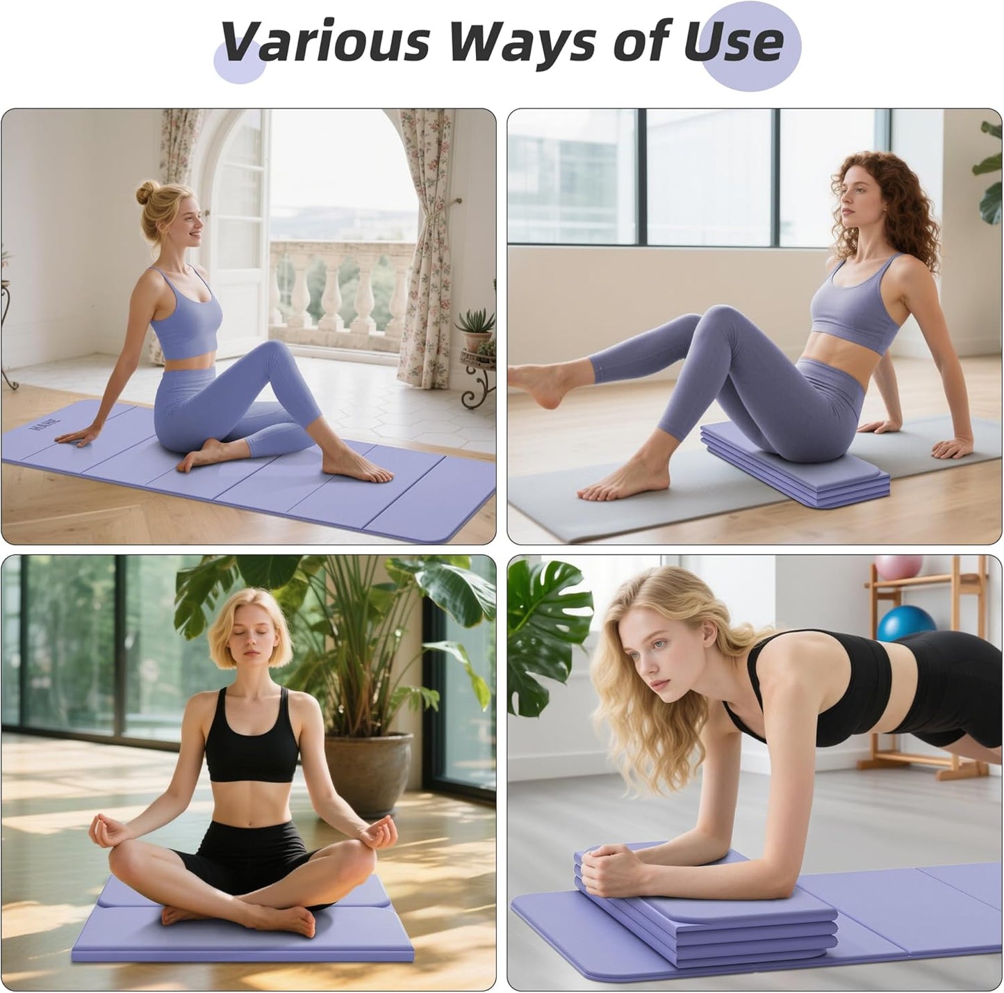 Foldable Yoga Mat 74"Lx32"Wx1/3"Thick, Folding Exercise Mats | Non-Slip Wide Pilates Mats for Home Workout/Travel, Portable Yoga Mat Thick for Yoga/Pilates/Camping/Floor Exercises