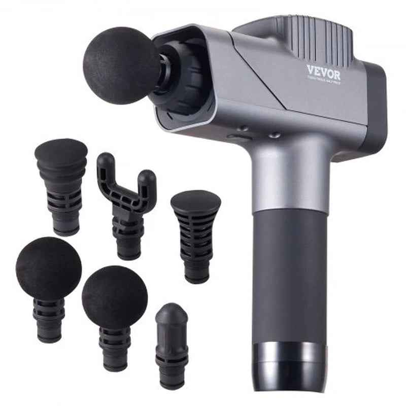 VEVOR Deep Tissue Massage Gun – Percussion Muscle Massager, 8 Speeds, 6 Heads, Pain Relief for Athletes