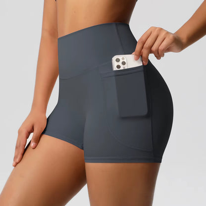 Women Sports Short with Pocketedyoga Legging Shorts Squat Proof High Waist Fitness Tight Shorts Quick Drying Cycling Workout Gym