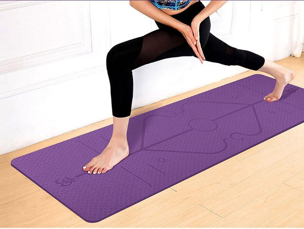 Non Slip Yoga Mat with Position Lines Beginner Fitness Exercise Workout