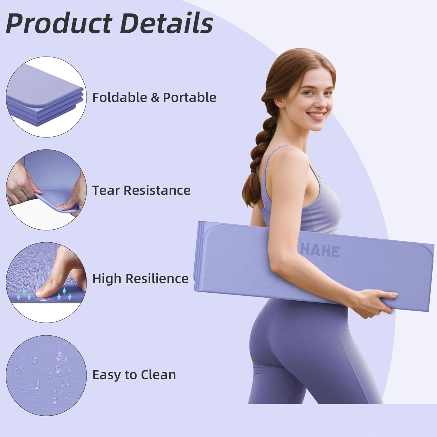 Foldable Yoga Mat 74"Lx32"Wx1/3"Thick, Folding Exercise Mats | Non-Slip Wide Pilates Mats for Home Workout/Travel, Portable Yoga Mat Thick for Yoga/Pilates/Camping/Floor Exercises