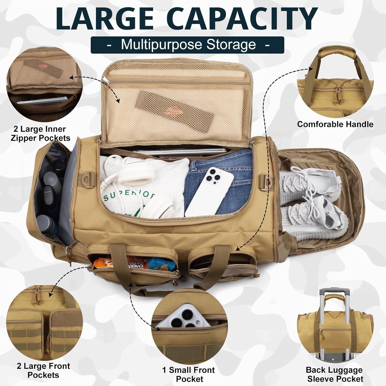 Tactical Gym Bag for Men,50L Large 3-In-1 Sports Duffle Bag for Travel Gym | Water Resistant ,Adjustable Shoulder Strap,Molle Weekender Overnight Bag with Shoes Compartment,Gym Backpack for Gym,Travel