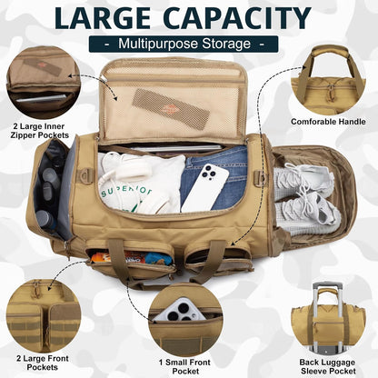 Tactical Gym Bag for Men,50L Large 3-In-1 Sports Duffle Bag for Travel Gym | Water Resistant ,Adjustable Shoulder Strap,Molle Weekender Overnight Bag with Shoes Compartment,Gym Backpack for Gym,Travel
