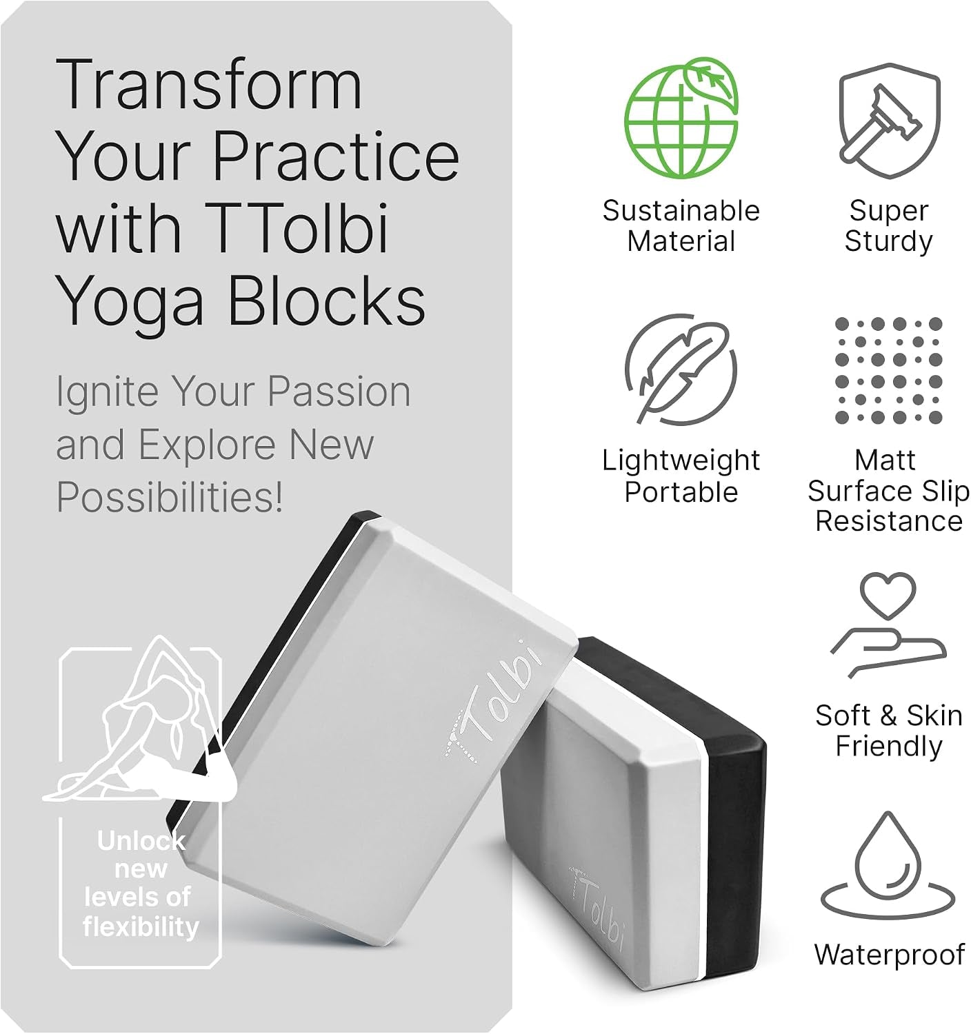 Yoga Blocks 2 Pack with Strap and Guide – Soft Non-Slip EVA Foam Blocks | High-Density Pilates Blocks for Home Workouts, Dance, Ballet, Gymnastics & Stretching Exercise, Dance Accessories and Gifts