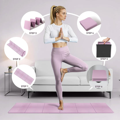 Foldable Yoga Mat Thick Non-Slip Exercise Mat | Packable Travel Fitness Mat, Carrying Bag Included, for Yoga, Pilates, Workout, Home & Gym Use