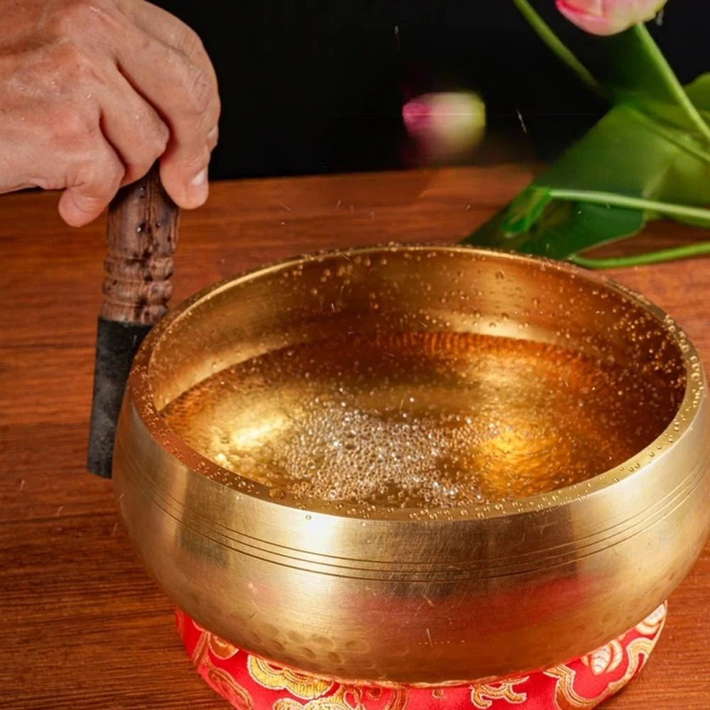 Singing Bowl Set 8 Cm Mallets and Yellow Ring Cushion Hand Hammered in Nepal Singing Bowl for Yoga, Chakra, Meditation Accessories