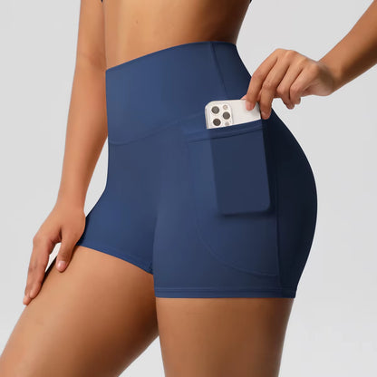 Women Sports Short with Pocketedyoga Legging Shorts Squat Proof High Waist Fitness Tight Shorts Quick Drying Cycling Workout Gym