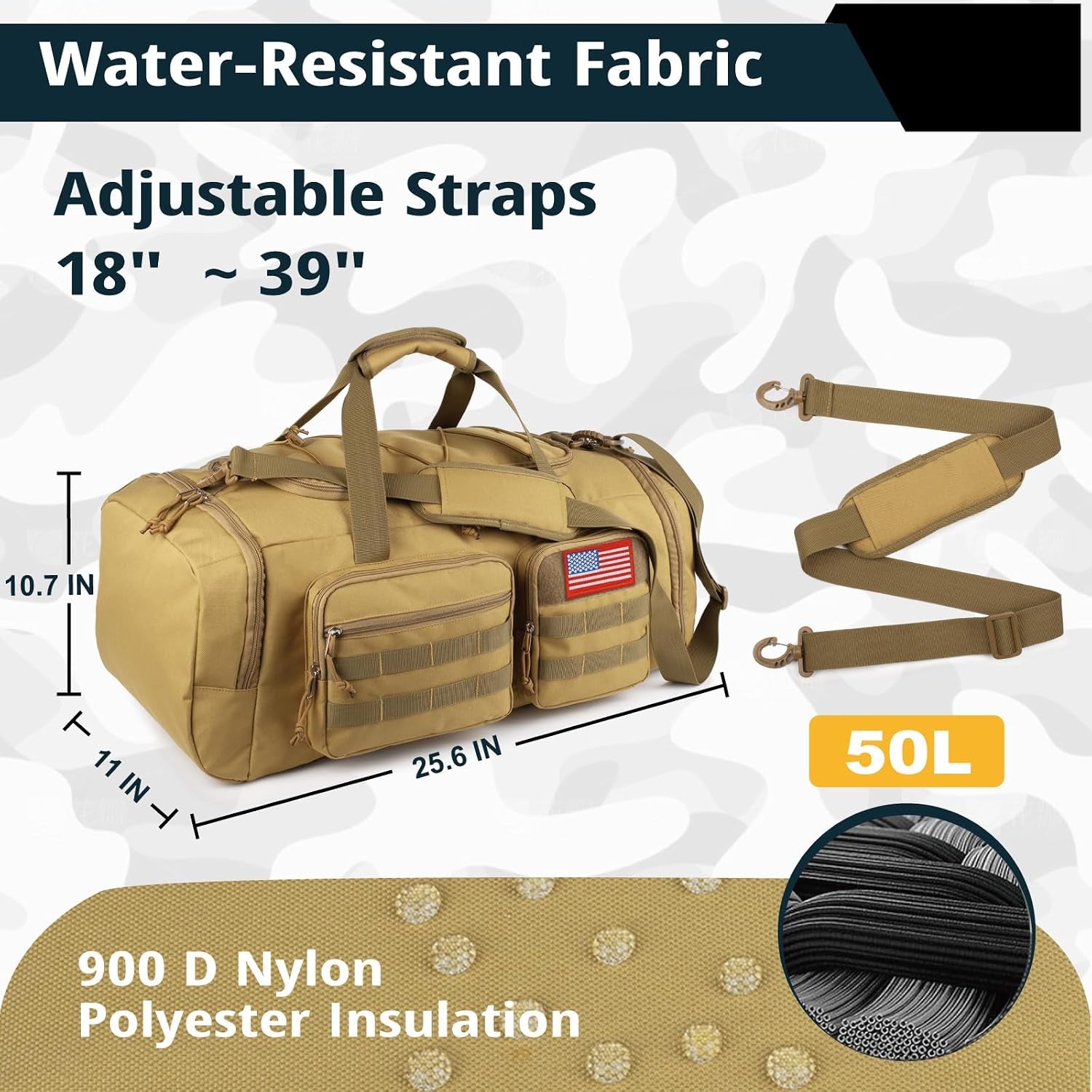 Tactical Gym Bag for Men,50L Large 3-In-1 Sports Duffle Bag for Travel Gym | Water Resistant ,Adjustable Shoulder Strap,Molle Weekender Overnight Bag with Shoes Compartment,Gym Backpack for Gym,Travel