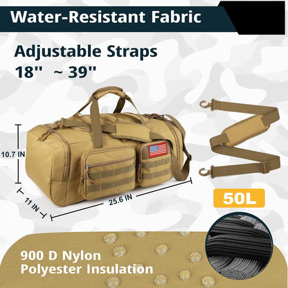 Tactical Gym Bag for Men,50L Large 3-In-1 Sports Duffle Bag for Travel Gym | Water Resistant ,Adjustable Shoulder Strap,Molle Weekender Overnight Bag with Shoes Compartment,Gym Backpack for Gym,Travel