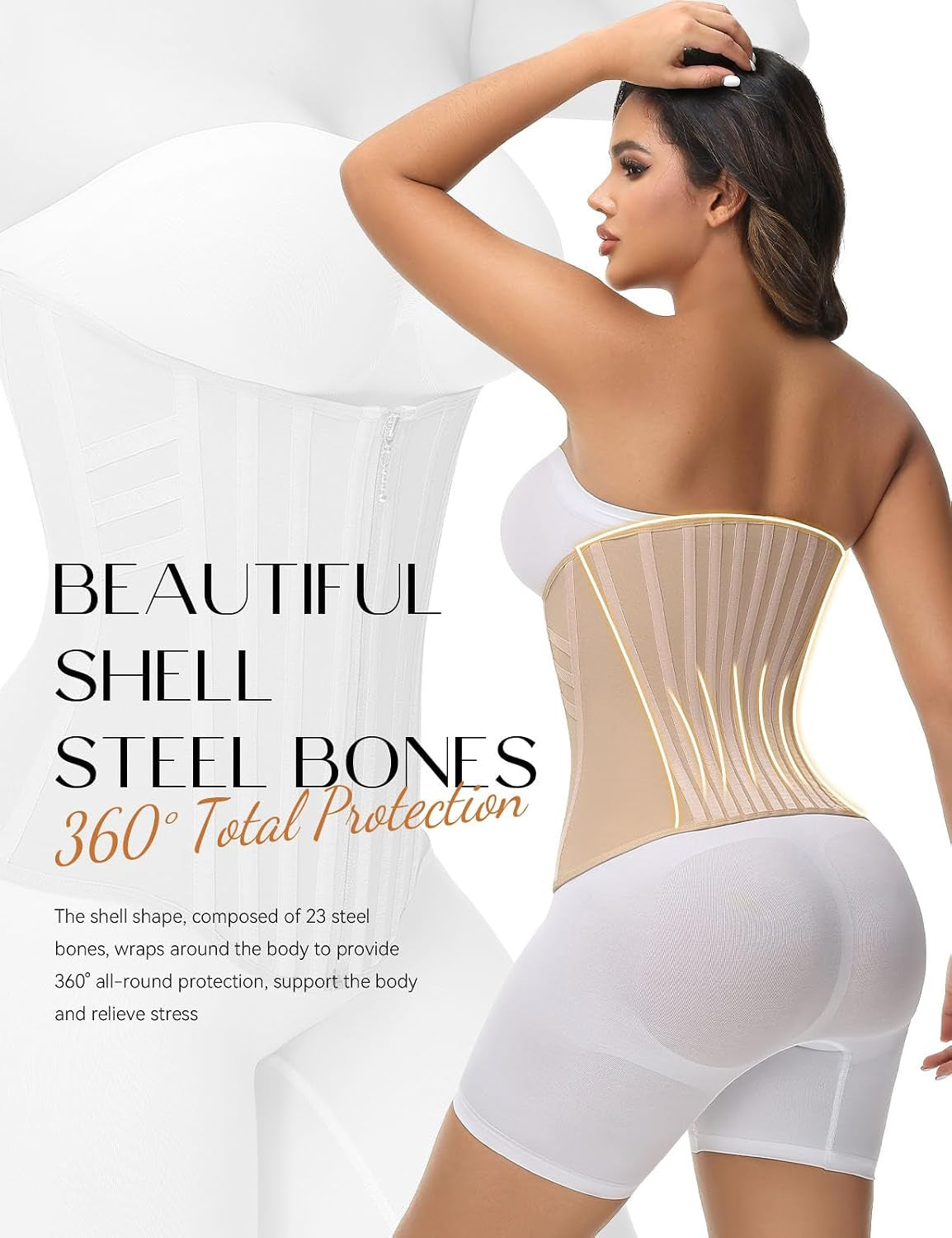 Waist Trainer for Women Tummy Control Faja Body Shaper Working Out | Zipper and Hooks Double-Layer Adjustable Compression,23 Flexible Steel Bones 360° Wrap Back Support Hourglass Figure