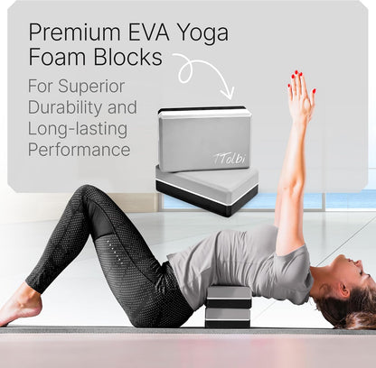 Yoga Blocks 2 Pack with Strap and Guide – Soft Non-Slip EVA Foam Blocks | High-Density Pilates Blocks for Home Workouts, Dance, Ballet, Gymnastics & Stretching Exercise, Dance Accessories and Gifts
