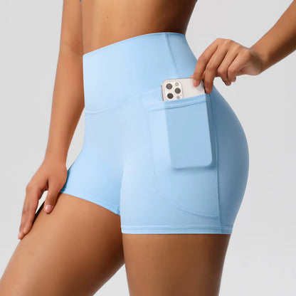 Women Sports Short with Pocketedyoga Legging Shorts Squat Proof High Waist Fitness Tight Shorts Quick Drying Cycling Workout Gym