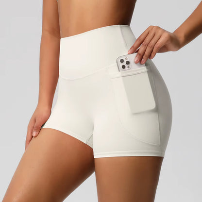 Women Sports Short with Pocketedyoga Legging Shorts Squat Proof High Waist Fitness Tight Shorts Quick Drying Cycling Workout Gym