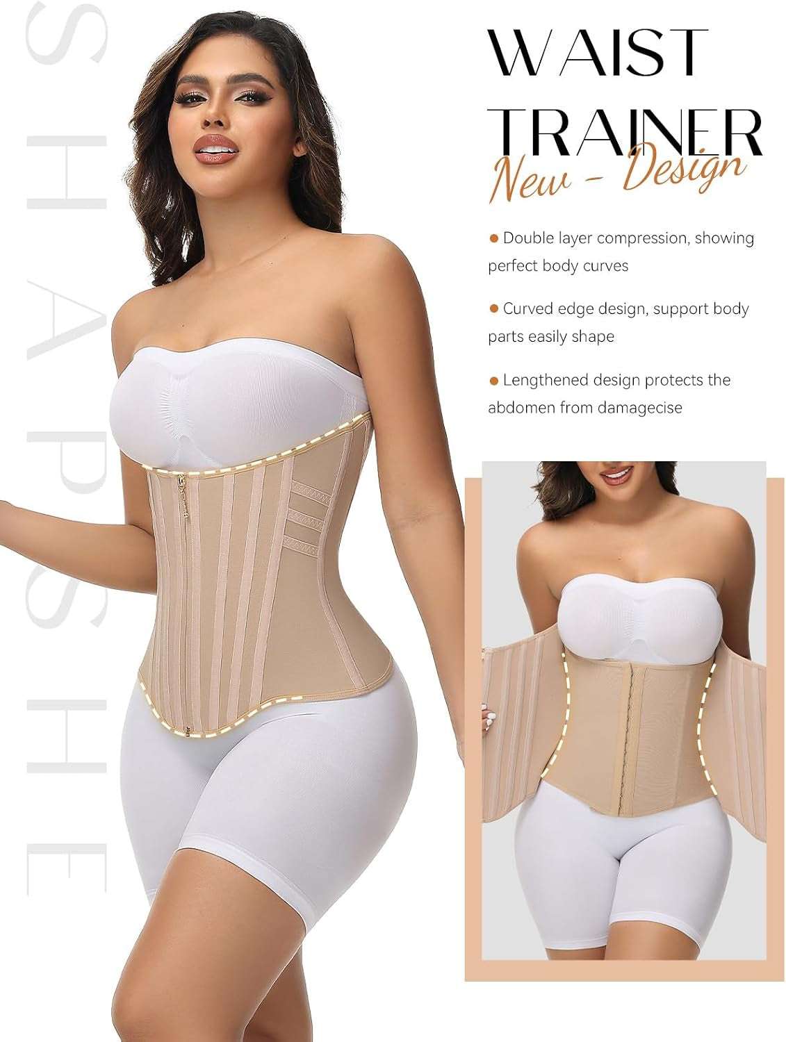 Waist Trainer for Women Tummy Control Faja Body Shaper Working Out | Zipper and Hooks Double-Layer Adjustable Compression,23 Flexible Steel Bones 360° Wrap Back Support Hourglass Figure