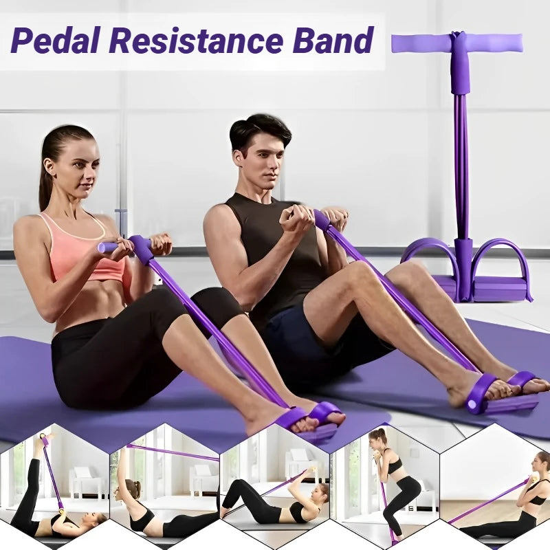 Four-Tube Pedal Resistance Band – Home Fitness & Stretching Trainer