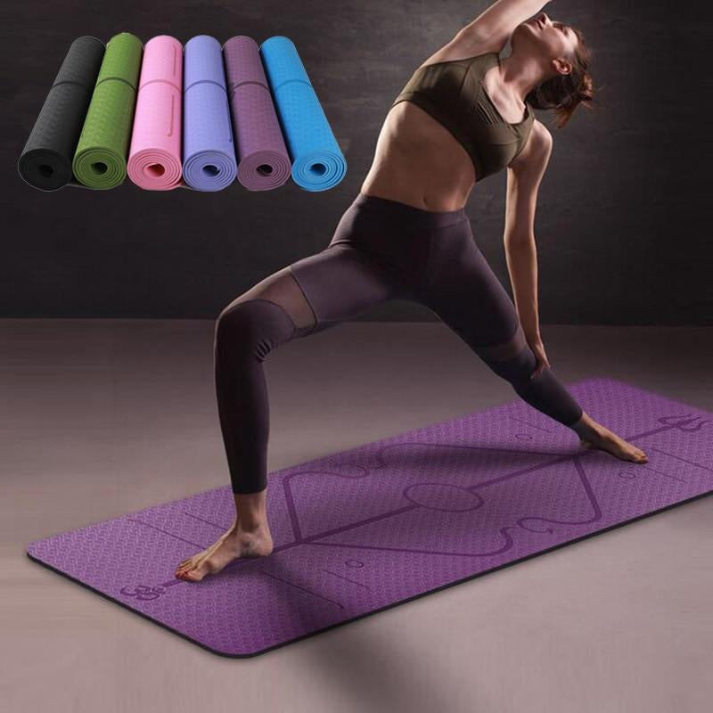 Non Slip Yoga Mat with Position Lines Beginner Fitness Exercise Workout