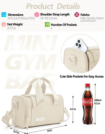 Small Gym Bag Bag with Wet Compartment and Coin Purse Duffel Bags Dance Yoga Workout Bag,Mini Gym Bag for Women (Small Gym Bag - Beige)