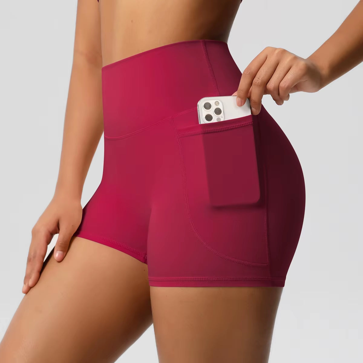 Women Sports Short with Pocketedyoga Legging Shorts Squat Proof High Waist Fitness Tight Shorts Quick Drying Cycling Workout Gym