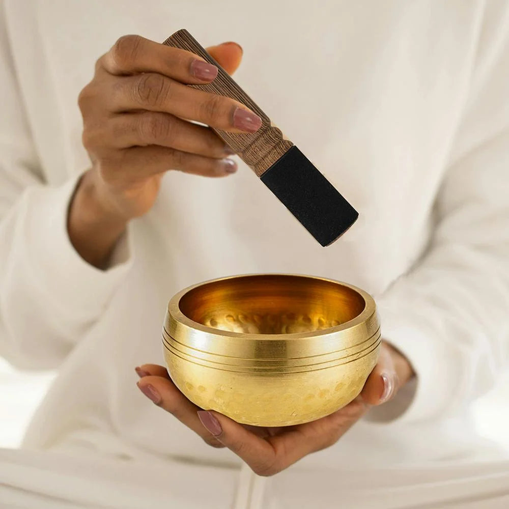 Singing Bowl Set 8 Cm Mallets and Yellow Ring Cushion Hand Hammered in Nepal Singing Bowl for Yoga, Chakra, Meditation Accessories