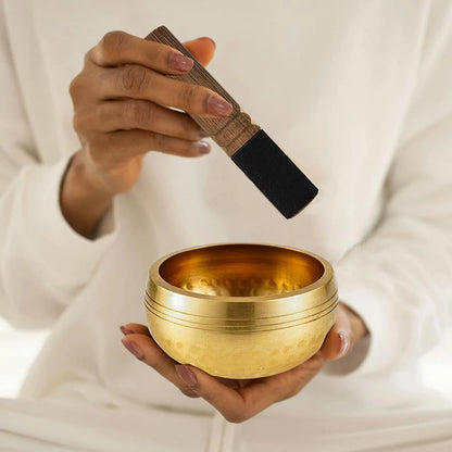 Singing Bowl Set 8 Cm Mallets and Yellow Ring Cushion Hand Hammered in Nepal Singing Bowl for Yoga, Chakra, Meditation Accessories