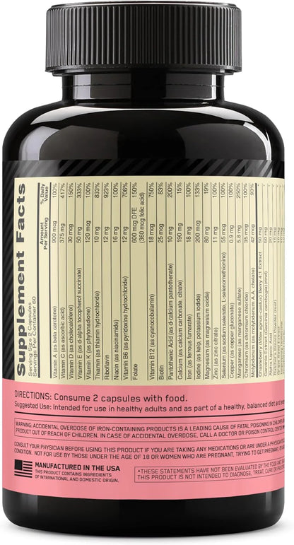 Optimum Nutrition Opti-Women, Vitamin C, Zinc and Vitamin D for Immune Support Womens Daily Multivitamin Supplement with Iron, Capsules, 120 Count