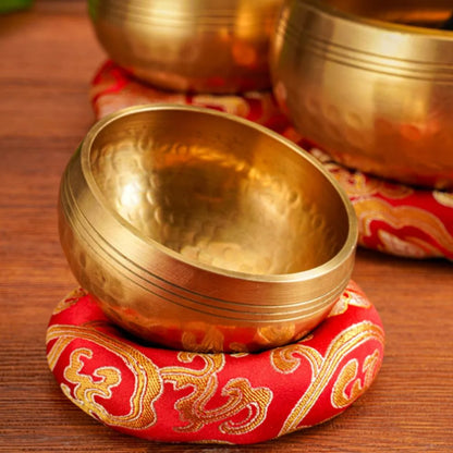 Singing Bowl Set 8 Cm Mallets and Yellow Ring Cushion Hand Hammered in Nepal Singing Bowl for Yoga, Chakra, Meditation Accessories