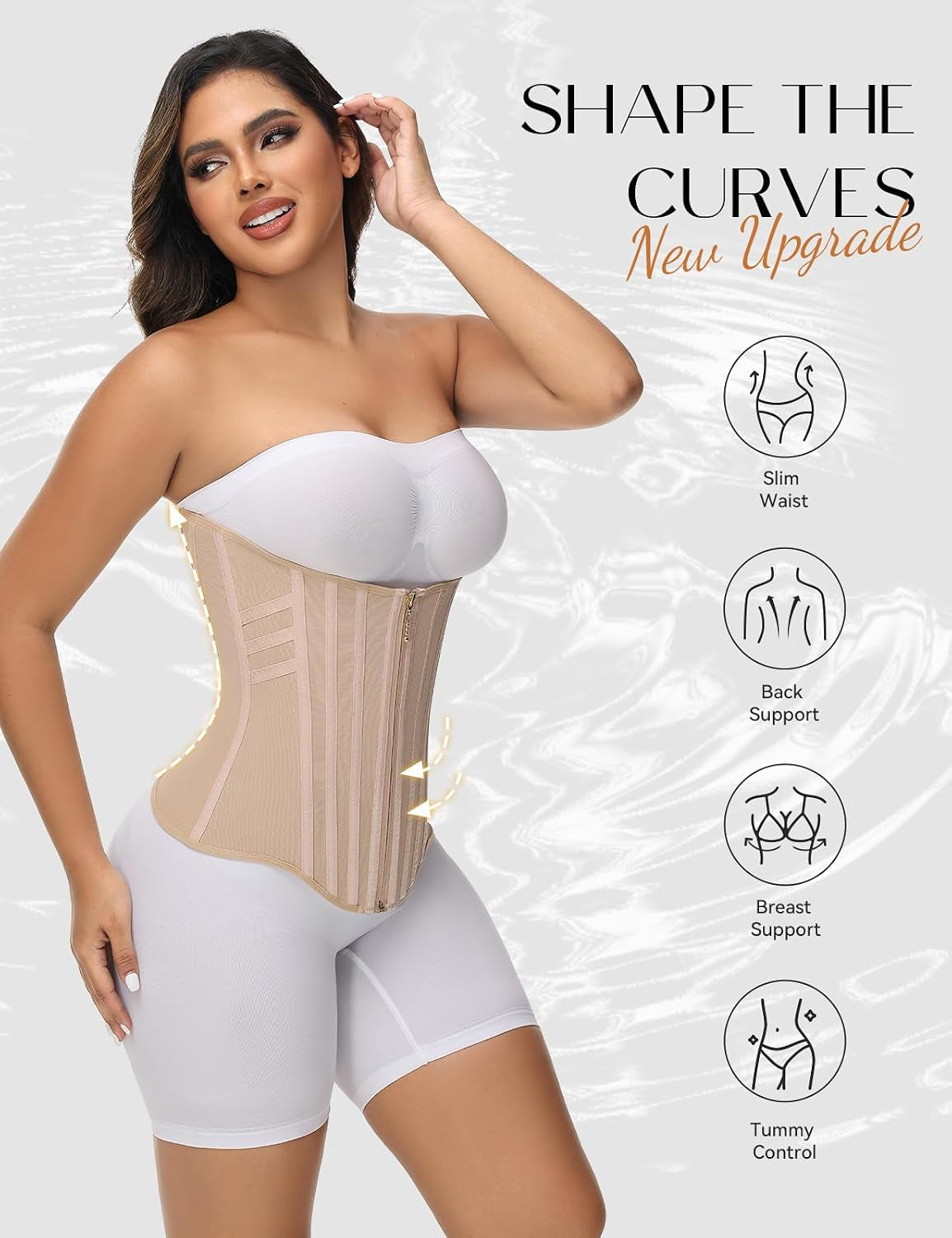 Waist Trainer for Women Tummy Control Faja Body Shaper Working Out | Zipper and Hooks Double-Layer Adjustable Compression,23 Flexible Steel Bones 360° Wrap Back Support Hourglass Figure