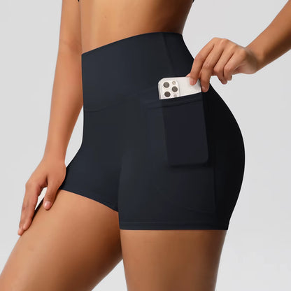 Women Sports Short with Pocketedyoga Legging Shorts Squat Proof High Waist Fitness Tight Shorts Quick Drying Cycling Workout Gym