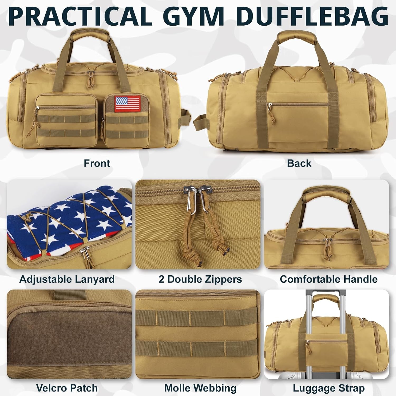 Tactical Gym Bag for Men,50L Large 3-In-1 Sports Duffle Bag for Travel Gym | Water Resistant ,Adjustable Shoulder Strap,Molle Weekender Overnight Bag with Shoes Compartment,Gym Backpack for Gym,Travel