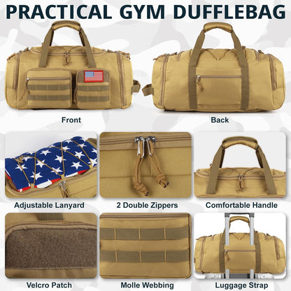 Tactical Gym Bag for Men,50L Large 3-In-1 Sports Duffle Bag for Travel Gym | Water Resistant ,Adjustable Shoulder Strap,Molle Weekender Overnight Bag with Shoes Compartment,Gym Backpack for Gym,Travel