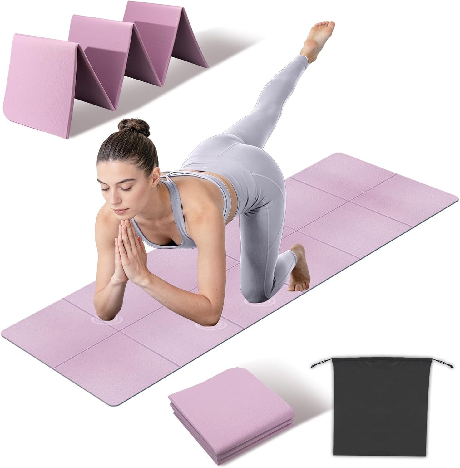 Foldable Yoga Mat Thick Non-Slip Exercise Mat | Packable Travel Fitness Mat, Carrying Bag Included, for Yoga, Pilates, Workout, Home & Gym Use