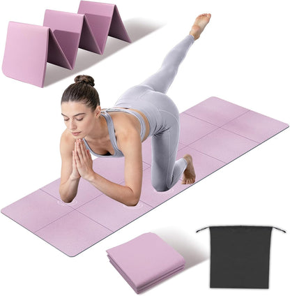 Foldable Yoga Mat Thick Non-Slip Exercise Mat | Packable Travel Fitness Mat, Carrying Bag Included, for Yoga, Pilates, Workout, Home & Gym Use