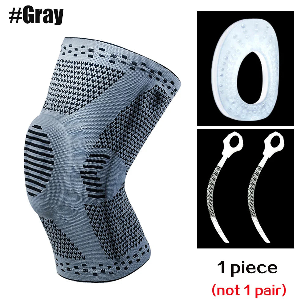 Gray Adjustable Knee Sleeve with Side Stabilizers - Knee Compression Sleeve for Men & Women, Knee Brace for Meniscus Tear, Arthritis Pain, Running, Sports & Injury Recovery Knee Support