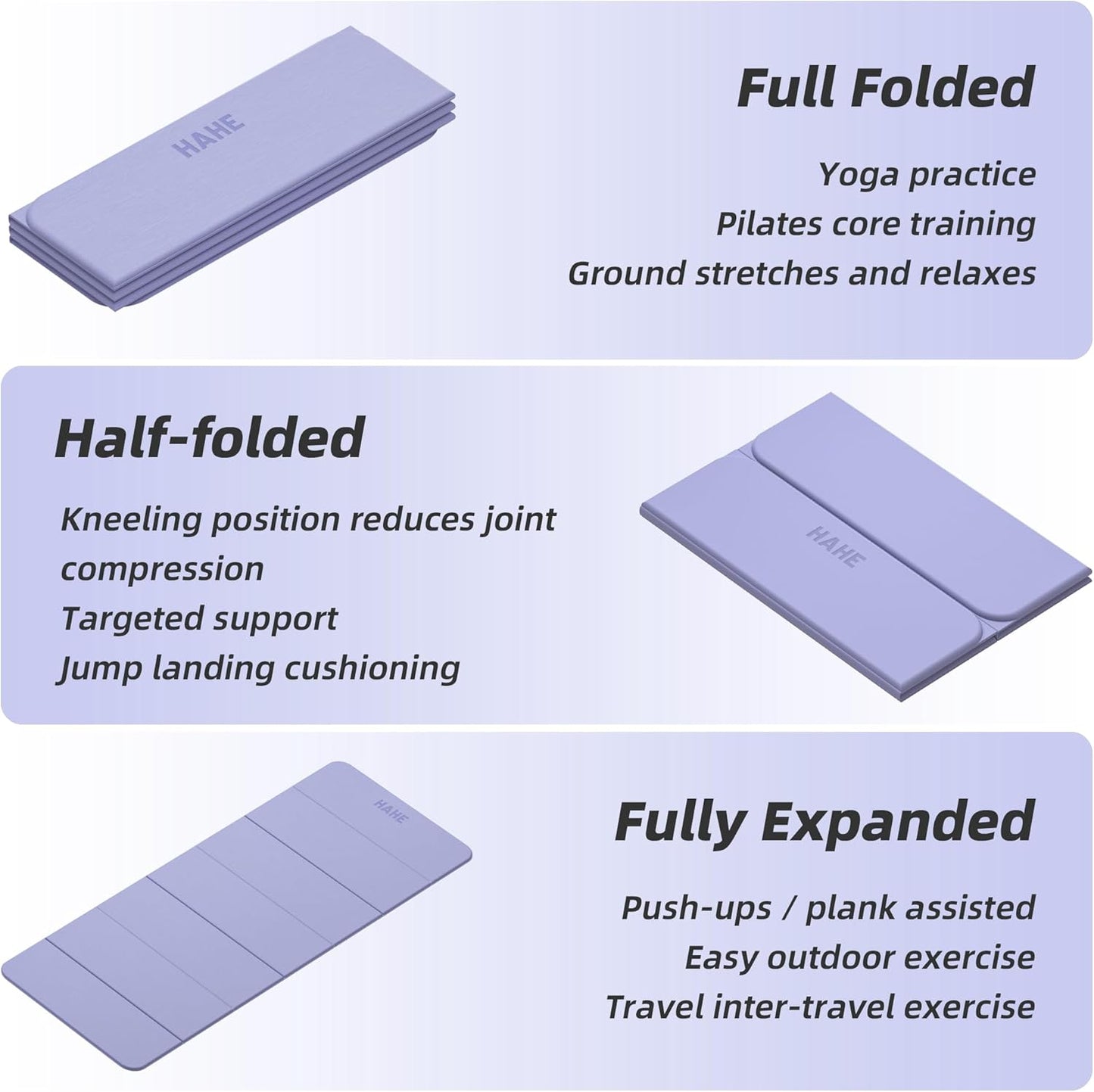 Foldable Yoga Mat 74"Lx32"Wx1/3"Thick, Folding Exercise Mats | Non-Slip Wide Pilates Mats for Home Workout/Travel, Portable Yoga Mat Thick for Yoga/Pilates/Camping/Floor Exercises
