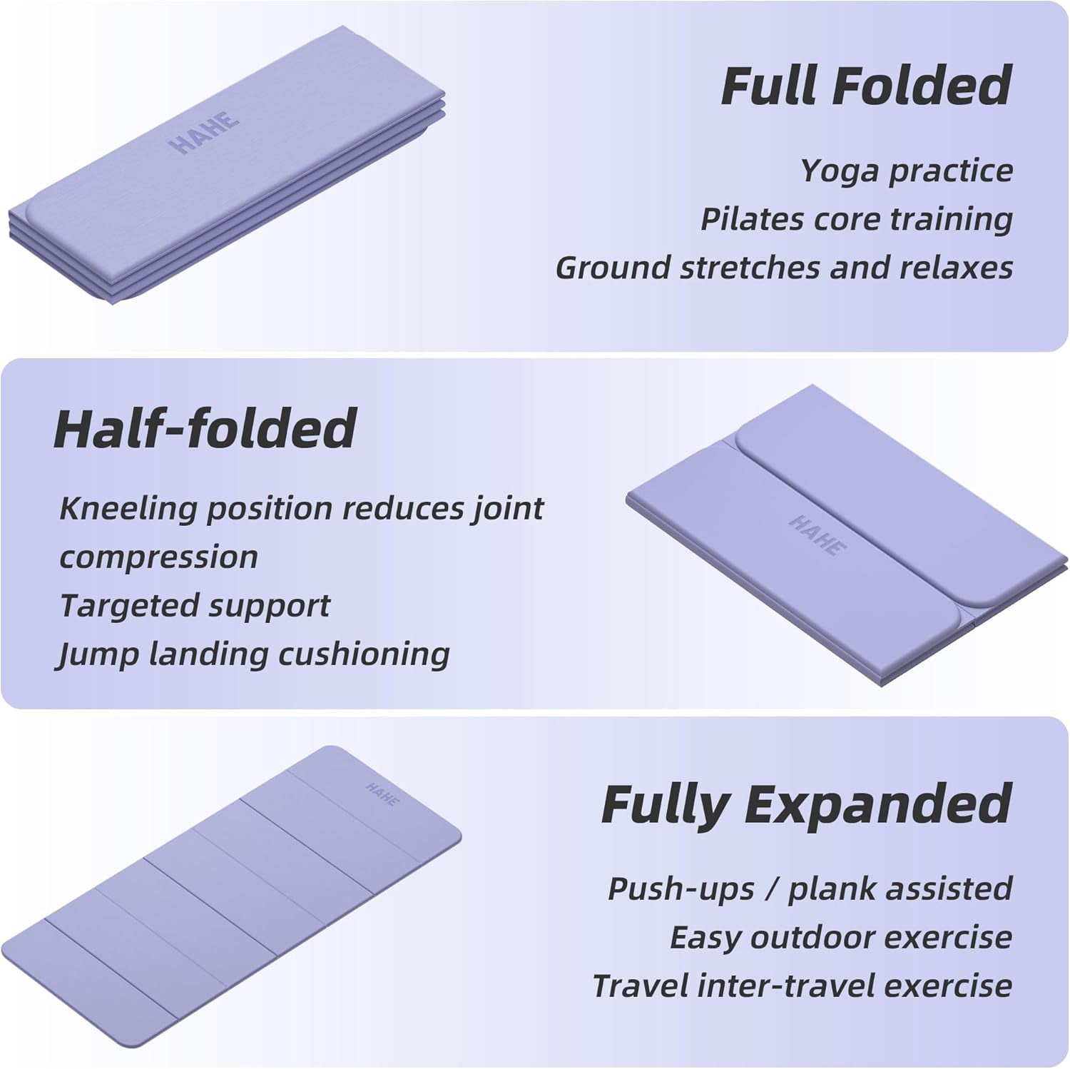 Foldable Yoga Mat 74"Lx32"Wx1/3"Thick, Folding Exercise Mats | Non-Slip Wide Pilates Mats for Home Workout/Travel, Portable Yoga Mat Thick for Yoga/Pilates/Camping/Floor Exercises