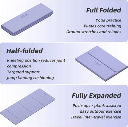 Foldable Yoga Mat 74"Lx32"Wx1/3"Thick, Folding Exercise Mats | Non-Slip Wide Pilates Mats for Home Workout/Travel, Portable Yoga Mat Thick for Yoga/Pilates/Camping/Floor Exercises
